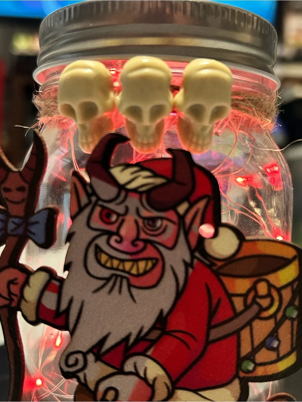 XMAS KRAMPUS FAIRY-LIGHT DECOR JARS/16OZ/7 FEET OF RED LIGHTS/HANDMADE/PICK ONE!